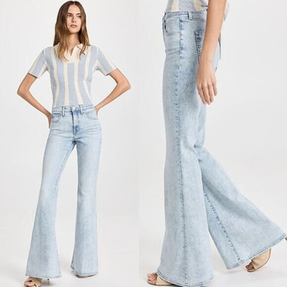 NWT Veronica Bread Sheridan Bell Bottom Flared High-Rise Denim Jeans Sky Size 28 - Picture 1 of 10